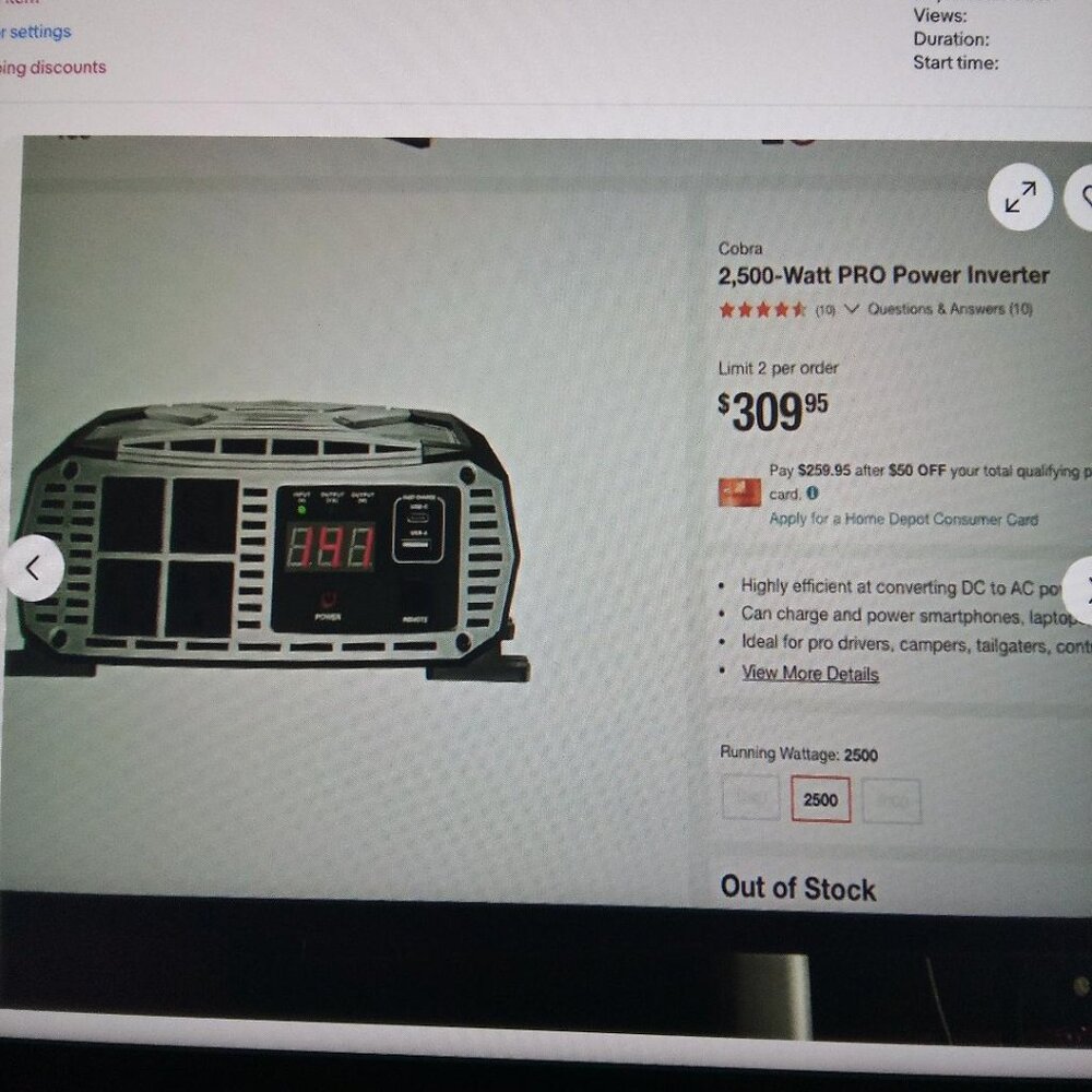 COBRA PRO 2500W PROFESSIONAL GRADE 2500 WATT POWER INVERTER WITH CABLES $309